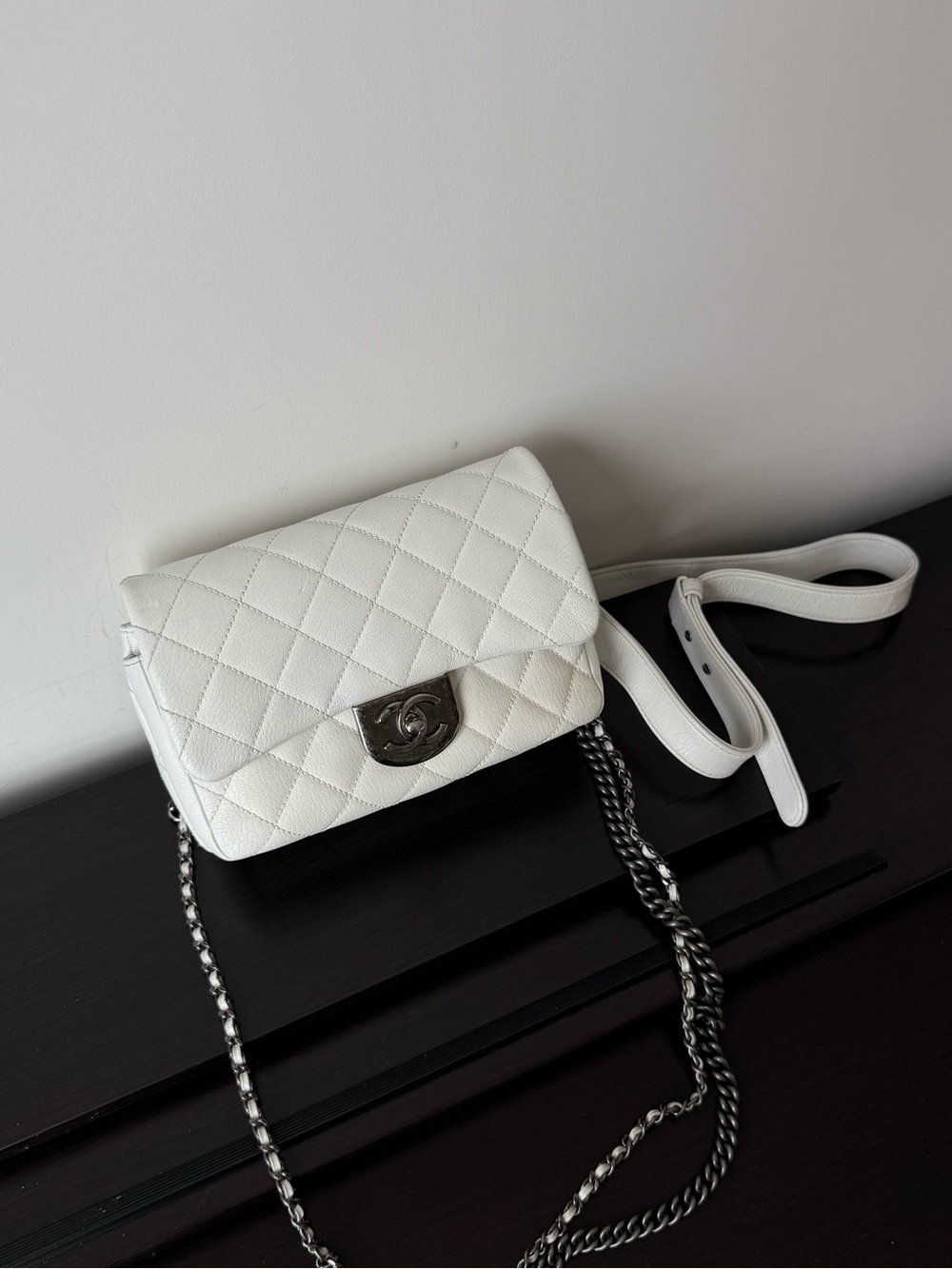 CHANEL White Caviar Classic Flap Small SHW